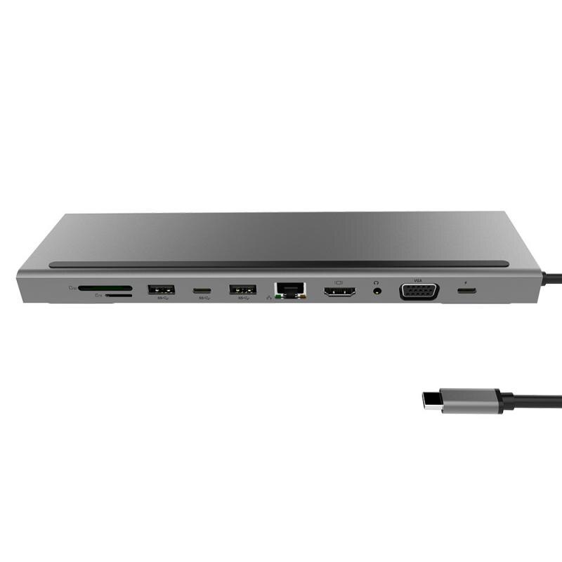 11 in 1 Typ-C Hub Adapter Dock USB 3,0 Card-Reader 4K HDMI RJ45 VGA SD TF USB-C 3,0 Rollenmaschinenlinie Typc 3,5mm Jack Audio Video für MacBook Pr