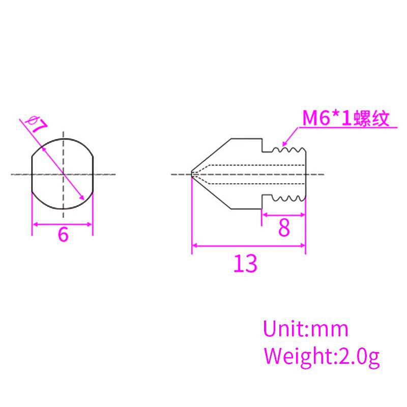 Stainless Steel E3D Nozzles V5 V6 3D Printer Nozzle 0.2 0.3 0.4 0.5 0.6 0.8mm Threaded M6 3D Printer Parts 1.75mm 3mm Filament