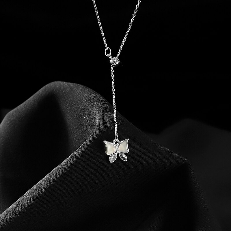 Anenjery delicate natuurlijke schelp vlinder ketting voor vrouwen kwast ketting hanger sleutelbeen ketting verstelbaar s -n655