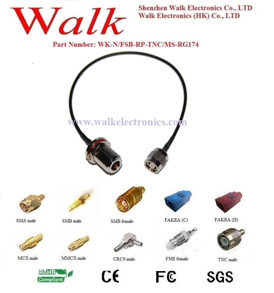 N weibliche rp-tnc-stecker rg174 kabel, N TNC rg174 verlängerungskabel, TNC N stecker kabel