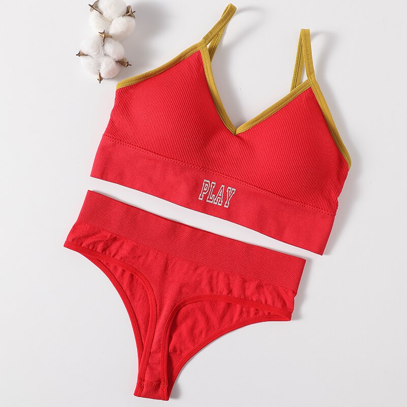 Conjunto de Sujetador deportivo sin costuras para mujer, tangas sexys de tiro alto, bragas sin aros, ropa interior cómoda, lencería femenina: Castaño / M