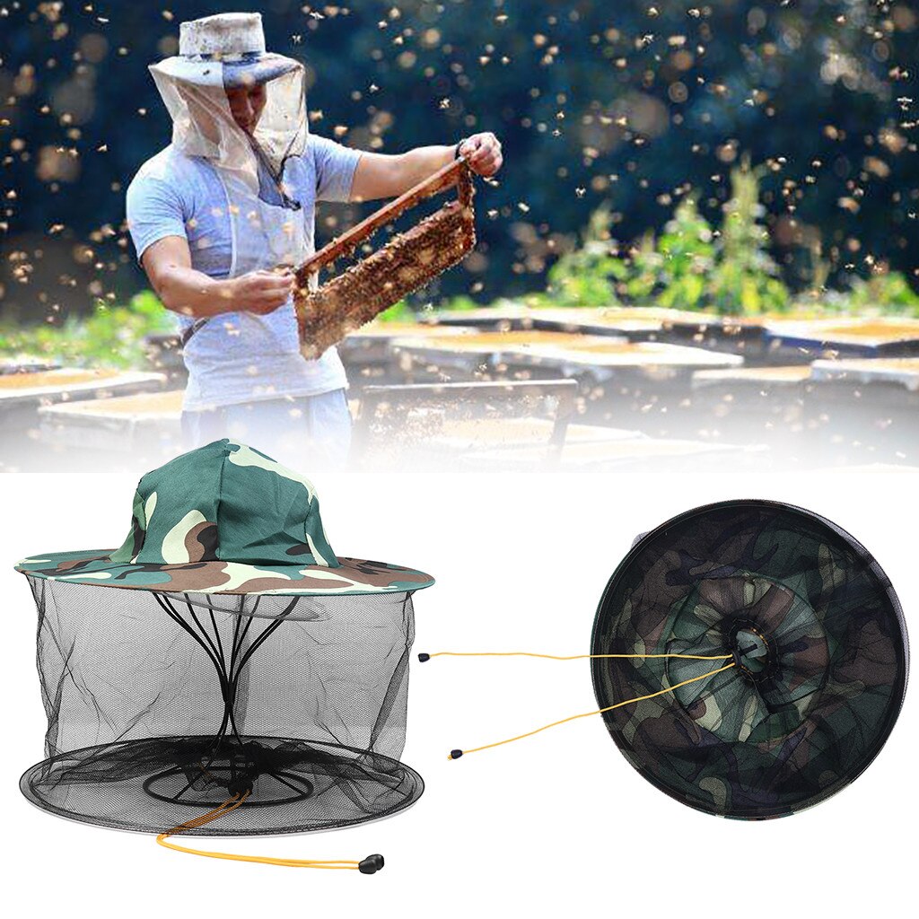 Mounchain Camouflage apiculture Anti-moustique abeille Bug insecte mouche masque chapeau tête filet maille Protection du visage pêche en plein air # R5