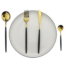 Black Gold Cutlery Set 18/10 Stainless Steel Dinnerware Set 16Pcs/24Pcs/32Pcs Kitchen Tableware Set Knife Fork Spoon Dinner Set