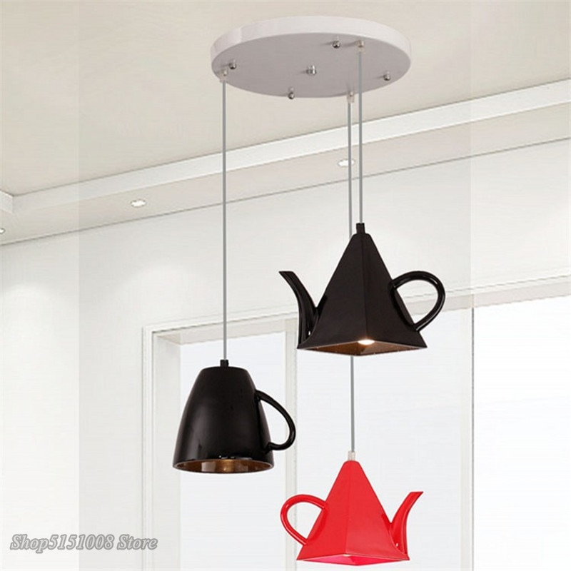 Moderne résine théière pendentif lumières thé tasse suspension lampe cuisine barre/café suspension lampe pour salle à manger décor éclairage Fixturess
