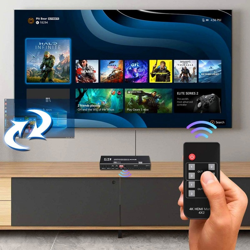 4K 60Hz Hdmi Matrix 4X2 Switch Splitter Ondersteuning Hdcp 2.2 Ir Afstandsbediening Schakelaar 4X2 Spdif 4K 4X2 Matrix Switch