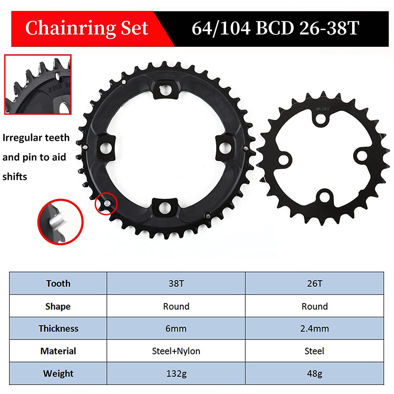 BUCKLOS 104/64 BCD plato de bicicleta 22T 24T 26T 32T 38T 42T 44T MTB plato 9S 10S rueda de cadena de bicicleta de montaña piezas de bicicleta