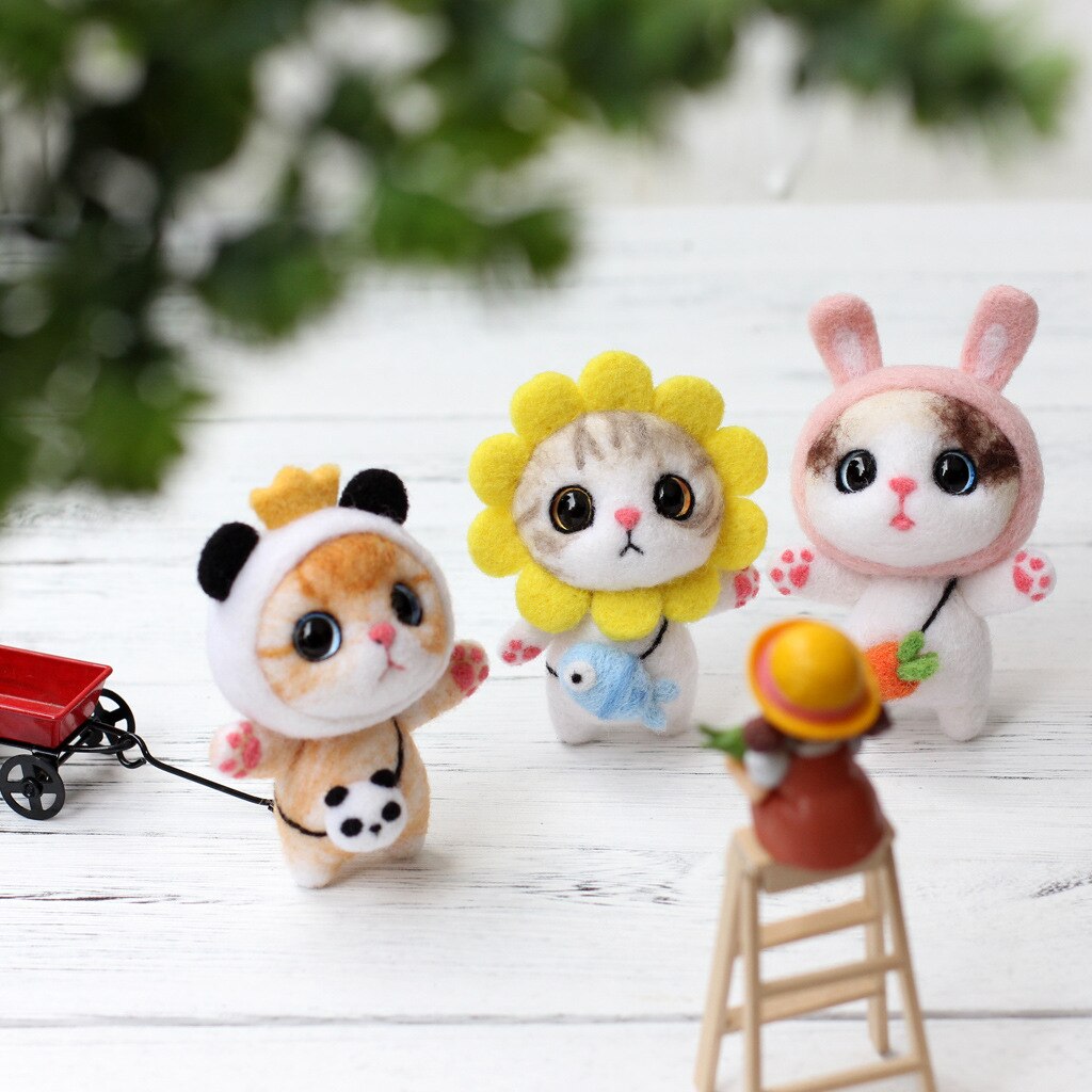 Felt Craft Cute Cat Felting Poked Wool Felt Poked Set Handmade DIY Non Finished Felting Poked Cat Handmade Craft Wool