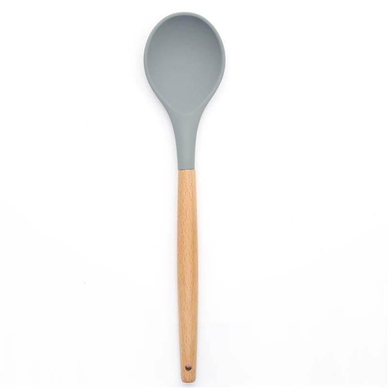 Wooden Handle Silicone Kitchenware Set Non-stick Cookware Cooking Spoon Frying Spatula Colander Kitchen Accessories Baking Tools: Spoon