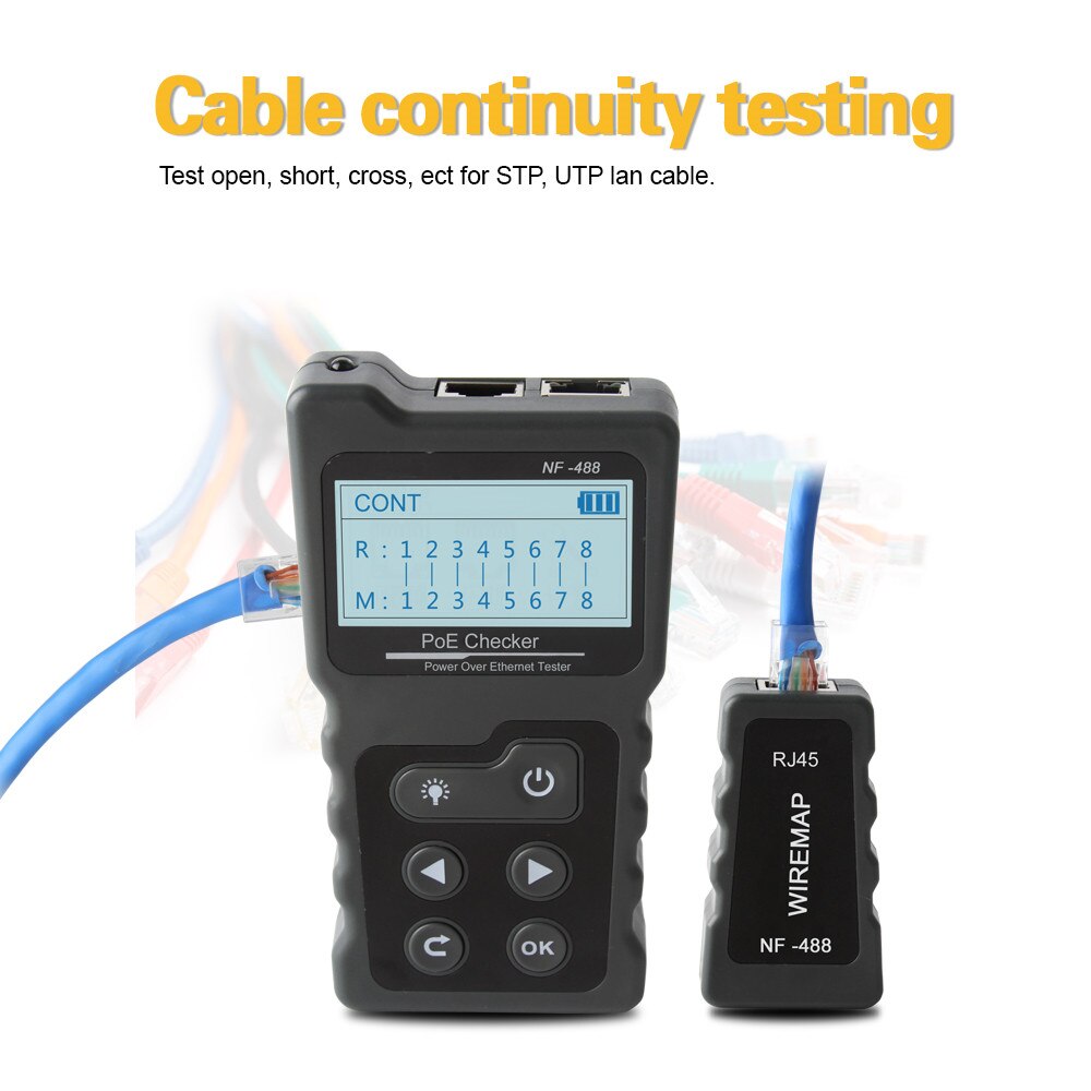 NF-488 network cabl tester CAT5 CAT6 LAN Cable PoE Switch Tester Detector LCD Display Digital Ethernet Cable Tester Tool
