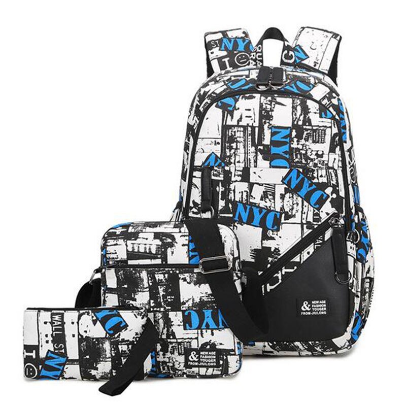 Mochila con estampado de grafiti de lona para hombre, mochilas escolares de marcas famosas, con costuras de letras de capacidad, ideal para viaje,