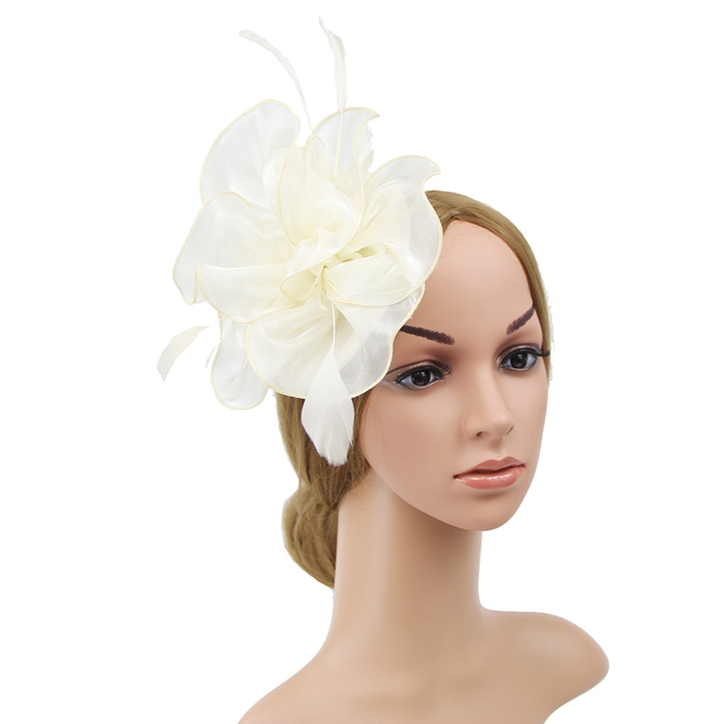 Fascinateur avec bandeau plume fleur pilulier chapeau pour femmes Cocktail rose: Ivory Cocktail Hat