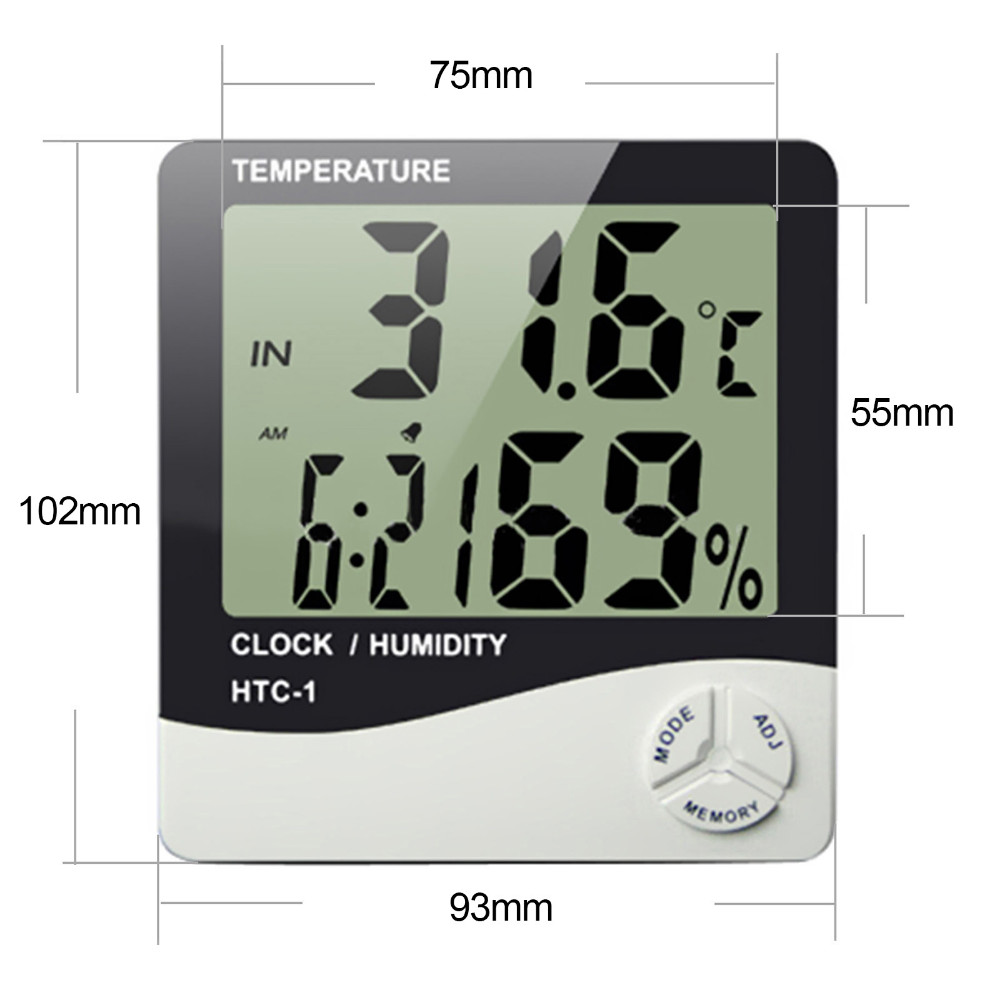Voor HTC-1 Hoge nauwkeurigheid LCD Digitale Thermometer Hygrometer Indoor Elektronische Temperatuur-vochtigheidsmeter Klok Weerstation