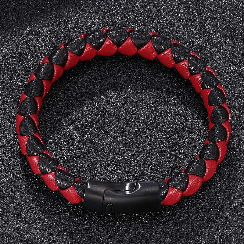 Trendy rød&sort flettet læderarmbånd herre smykker sort rustfrit stål magnetisk lås mandlige armbånd armbånd  st0028