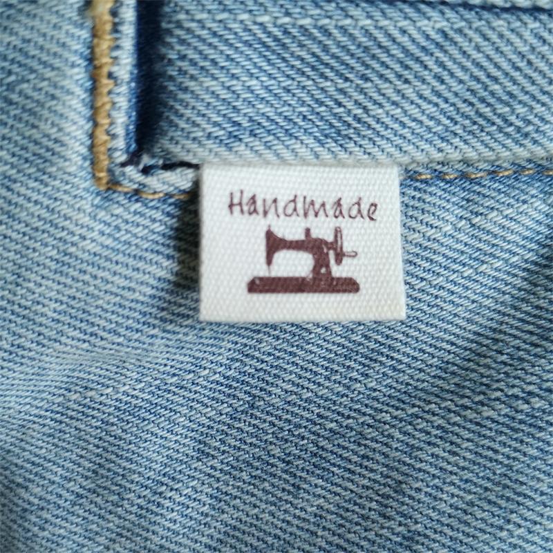 En stock de etiquetas hechas a mano, cinta de algodón estampada para ropa, etiqueta impresa para ropa artesanal, etiqueta impresa para ropa, etiqueta Retro de algodón orgánico, 200 Uds.