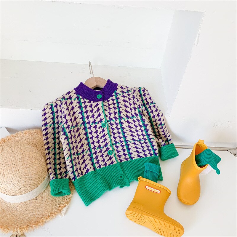 1404D Kinderkleding Meisje Gebreide Trui Lente Herfst 2022 Jongen Houndstooth Trui Meisje Dieptepunt Trui Vest: 130 for 7y