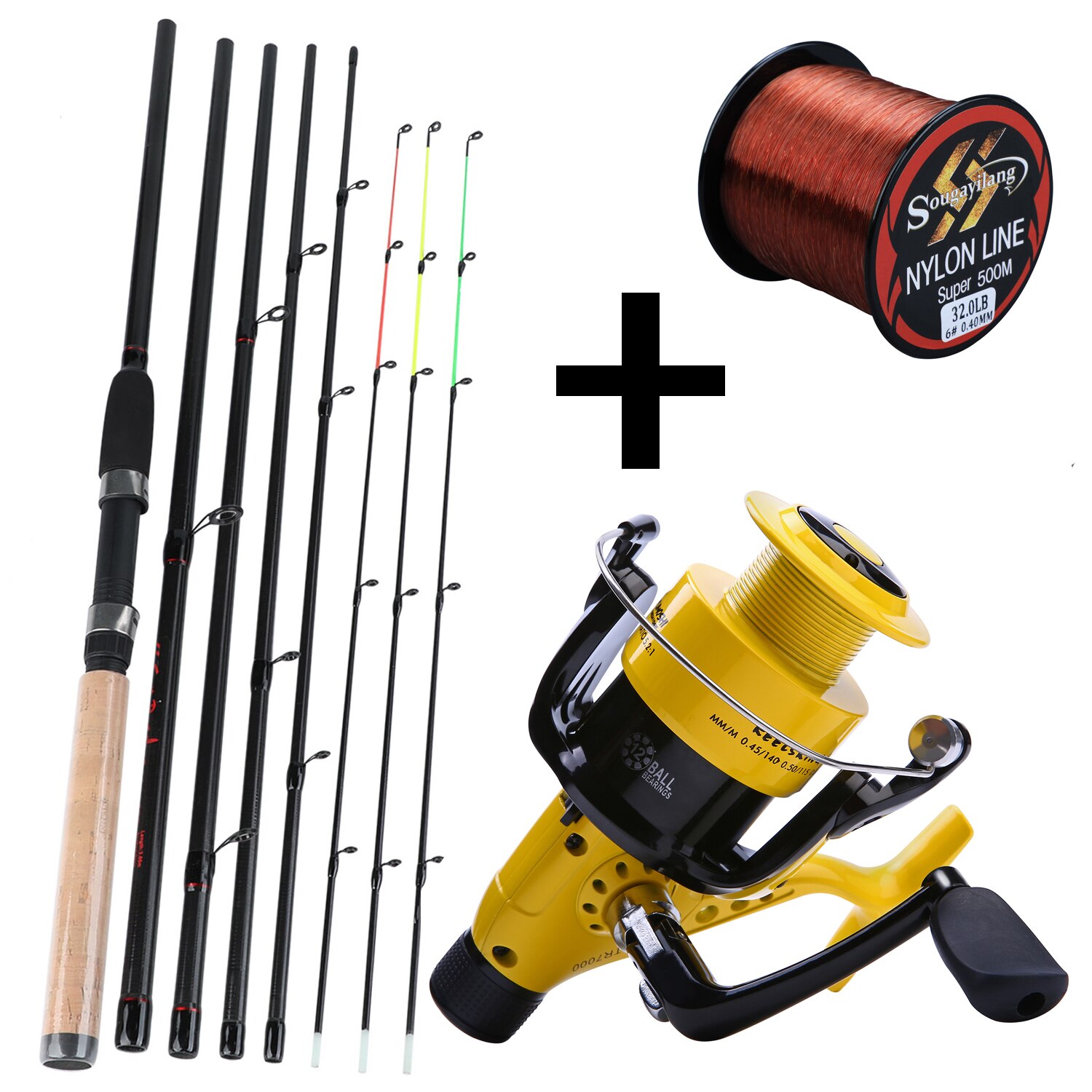 Sougayilang Carp Fishing Rod Reel Combo with 3M 9.8Ft Spinning Fishing Feeder Rod and 11+1BB Carp Fishing Reels Rod Line Set: Black / 3.0M and 3000Reel