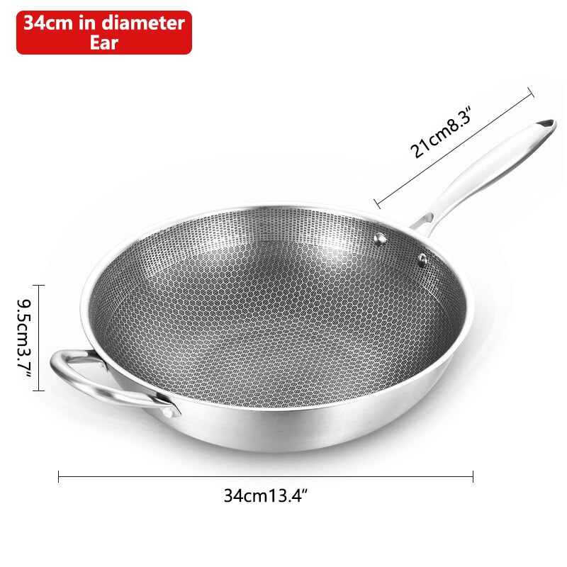 Coated Non-stick Wok,304 Stainless Steel wok pan Fry Pan Steel handle Cooking pots,kitchen Cookware: coated 34cm with ear