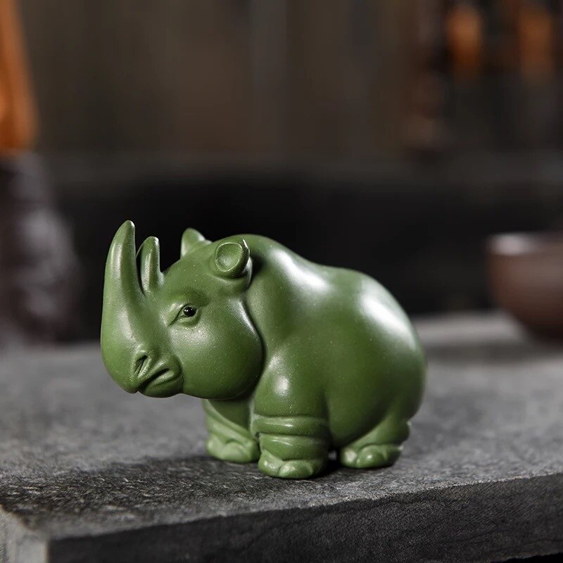 Tea Ornaments Rhino Purple Sand Green Mud Green Compact Decoration Tea Ornaments Tea Set Ceramic Tea Ceremony Tea Pet Yixing