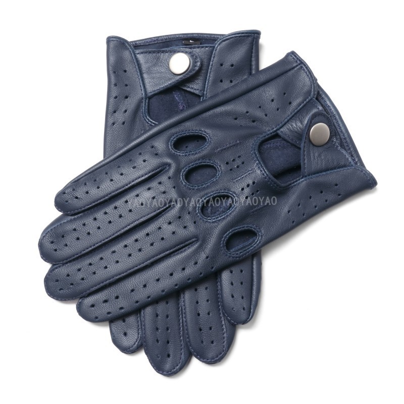 Gants de moto en cuir véritable pour hommes, en peau de mouton, à la , noirs, respirants, pour la conduite, mitaines pour hommes