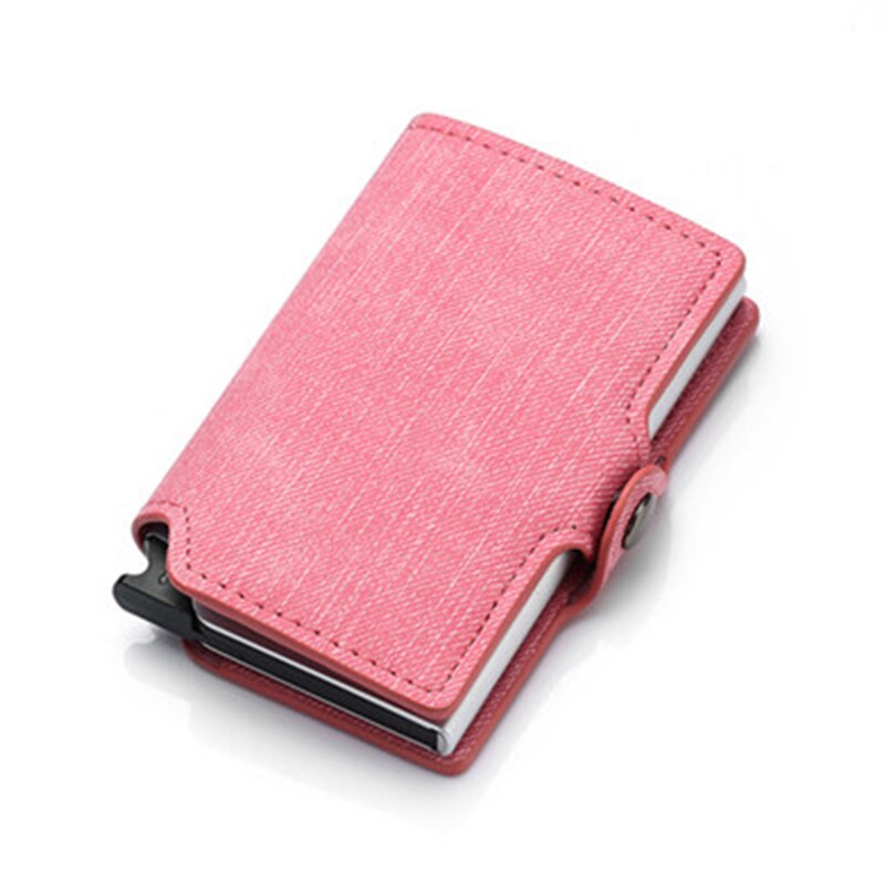 BISI GORO Colorful Credit Card Holder RFID Blocking Slim ID Holders PU Single Aluminum Box Business Hasp Card Wallets: CZ28 Pink