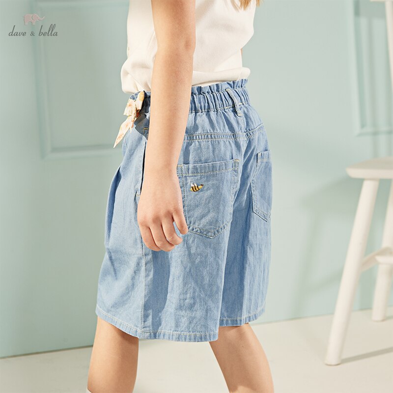 • Dave bella estate 5Y-13Y bambini ragazze moda fiocco tasche solide pantaloni boutique per bambini pantaloni casual al polpaccio