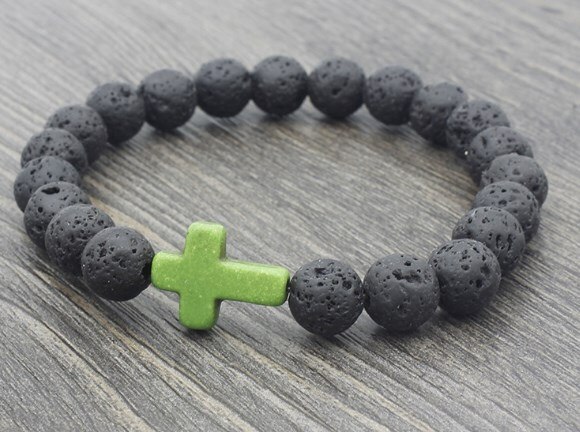 8mm noir volcanique pierre de lave xf323 v croix rouge bleu rouge turquoise Yoga élastique fil ajuster perle pierre Bracelet bracelets: 5