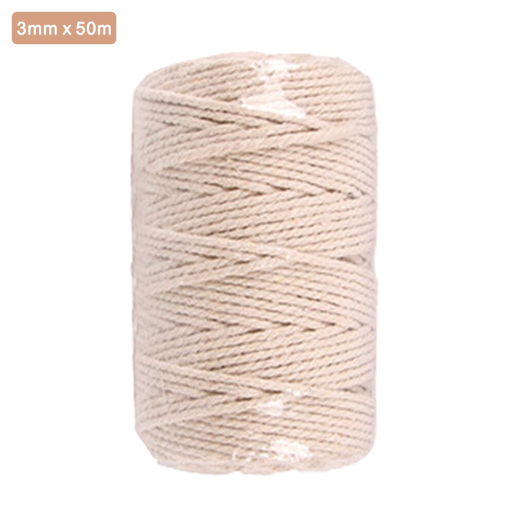 DIY Craft Tying Twisted Beige Crochet Macrame String Cotton Rope Home Textile Accessories Handmade Artisan Jewelry Making: 3mm 50m