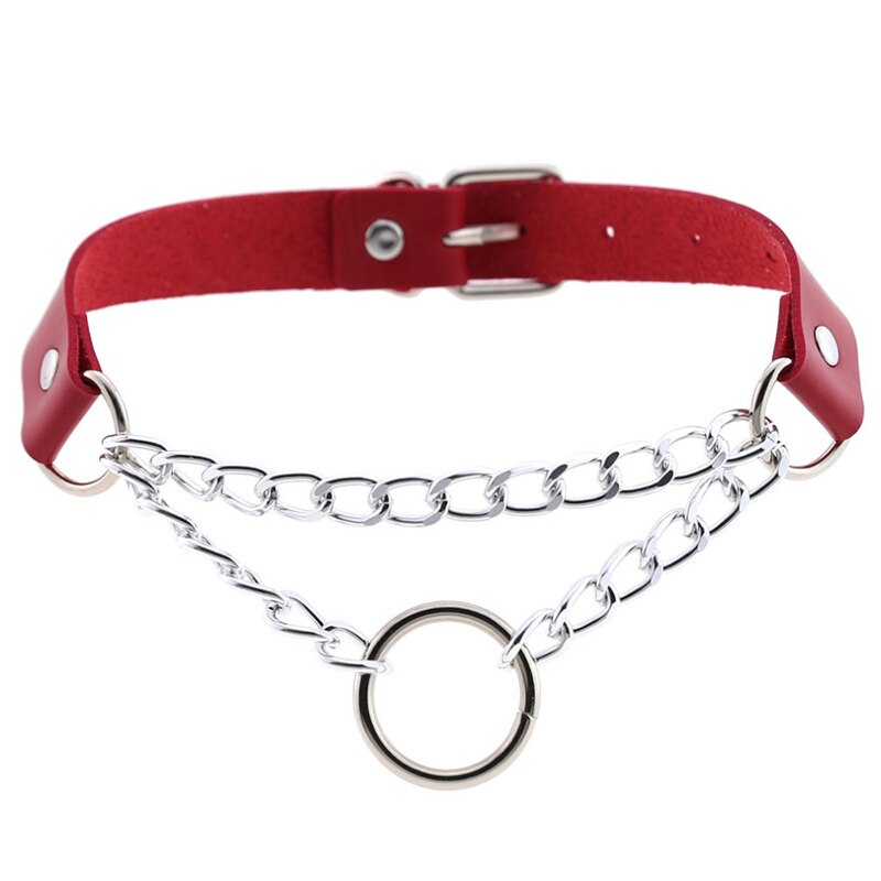 Punk choker collar for women necklace Goth Silver color chain leather choker collar women chocker girls emo jewelry: Red