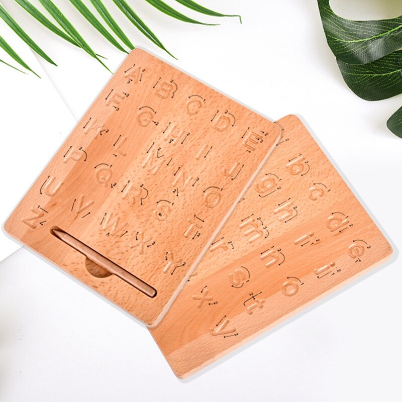 Wooden Letters Practicing Board Double-Sided Alphabet Tracing Tool ABC Educational for Preschool Kids
