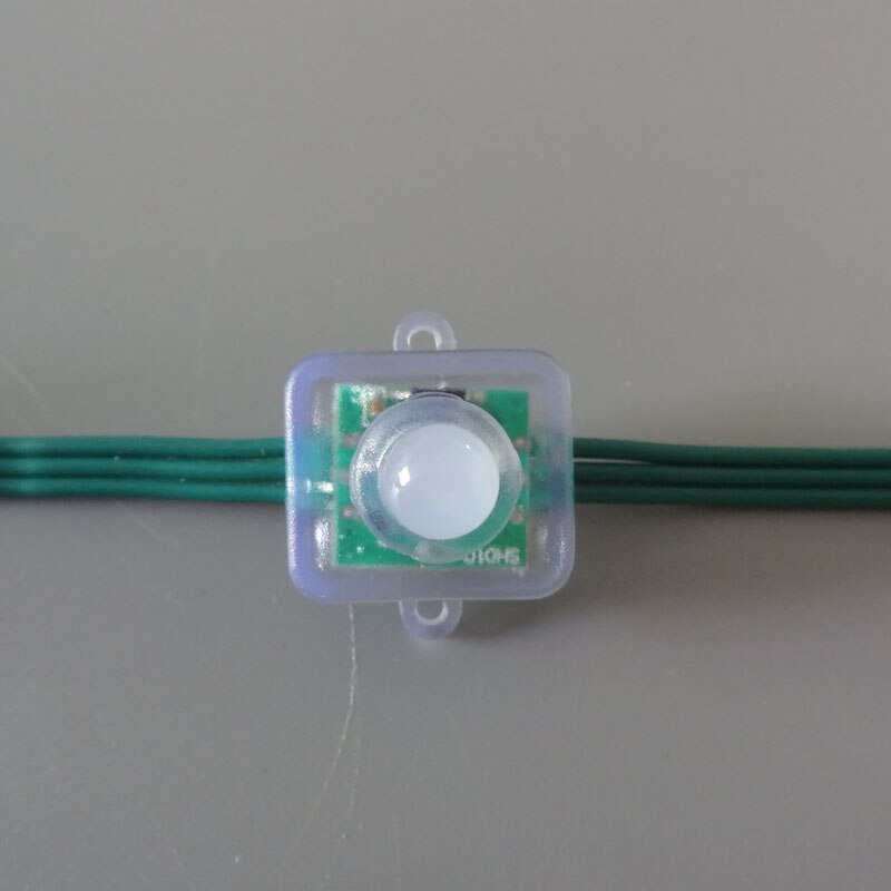 Square type all GREEN wire(20AWG) addressable DC5V 12mm through hole WS2811 led smart pixel node,IP68 rated;50pcs per strand
