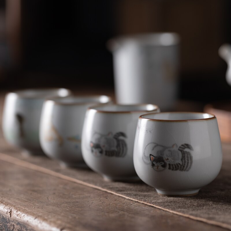 Grote Ru Kiln Theekopje Reizen Persoonlijke Meditatie Cup Handgemaakte Keramische Thee Kom Pu&#39;er Master Cup Huishouden Thee Set Accessoires