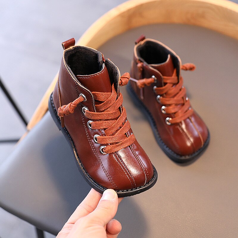 Winter freundlicher Spitze hoch Knöchel Stiefel Mädchen Schuhe NäHenne Stiefel Schwarz Neue Schuhe Plüsch lässig Schuh freundlicher Baby
