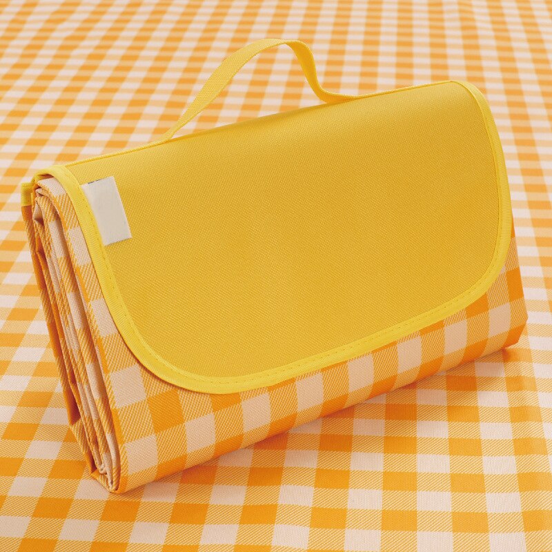 Waterproof Tide Pocket Beach Blanket Folding Camping Mat Mattress Portable Lightweight Mat Outdoor Picnic Mat Beach Beach Mat: Yellow white grid / 145x80cm