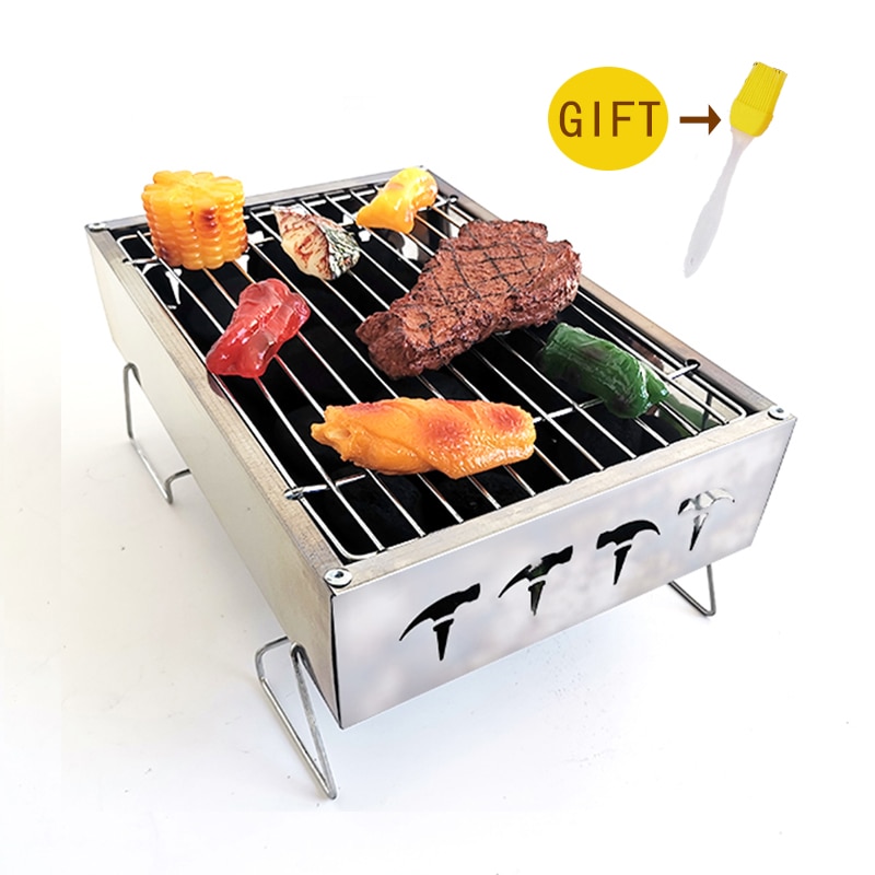 Mini BBQ GRILL Portable bbq stove camping stainless steel charcoal foldable BBQ Grills Patio Small Barbecue Tools