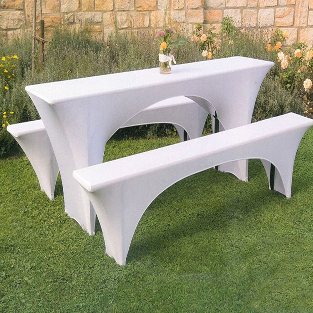 3 stuks/set elastische picknick biertafel en bankhoes bruiloft feest tafel stoelhoes effen kleur meubel beschermhoes: Wit