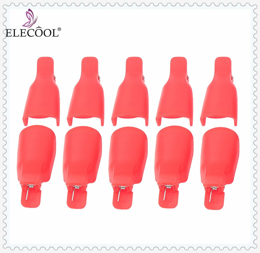 10 Stks/set Plastic Nail Art Losweken Cap Clip Uv Gel Polish Remover Wrap Cap Clip Hand Nail Clip Nail soak Off Gel Art Polish: RED