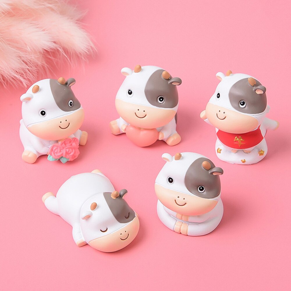 The Ox Year Figurines Cute Cartoon Doll Home Office Desk Resin Decoration Handmade DIY Craft For Childern