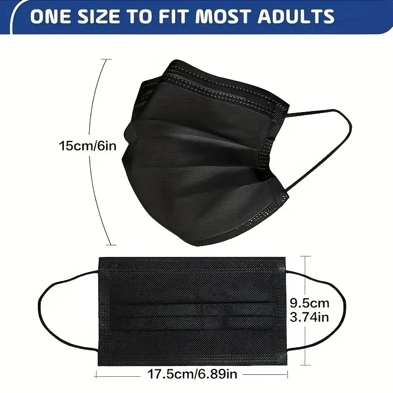 100 stuks zwarte wegwerp gezichtsmaskers 3-laags ademend anti-stof beschermende maskers voor dagelijks reizen werkgebruik gezichtsverzorging accessoire