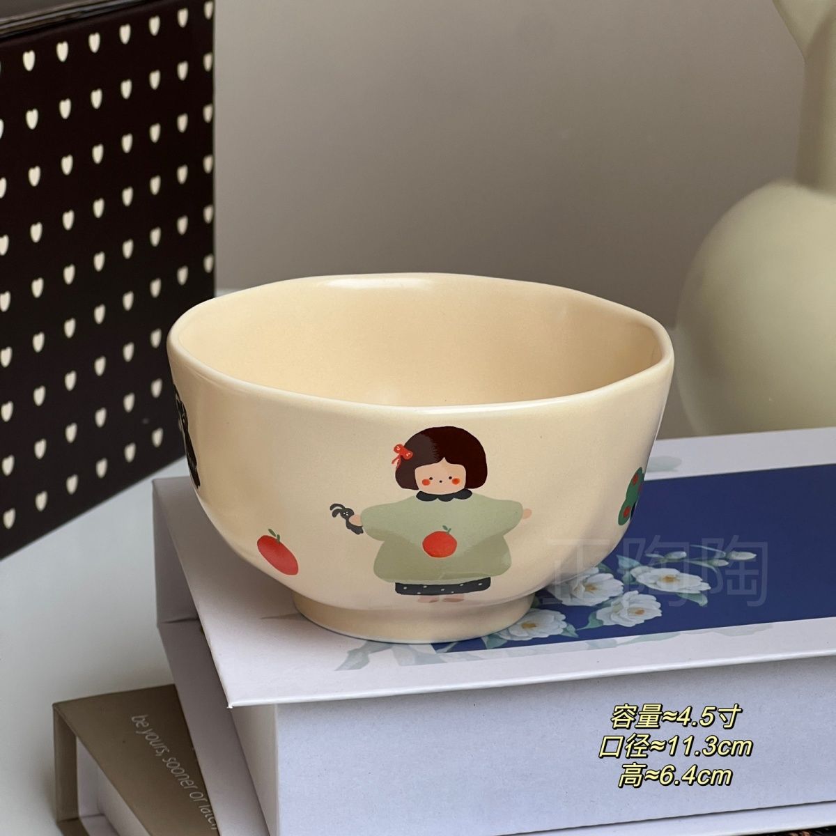 Cartoon kinderkom, schattige kom voor ouder en kind, huishoudelijk servies, hittebestendige keramische rijstkom, meisjesservies: Donkergrijs