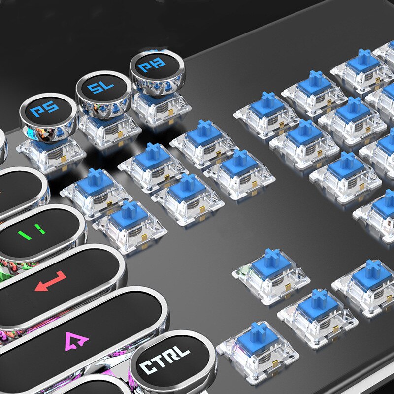 Electroplating Gaming Mechanical Keyboard Retro Punk Knob Plug-in Blue Axis Round Keycaps Backlit Keyboard For Computer Gamer