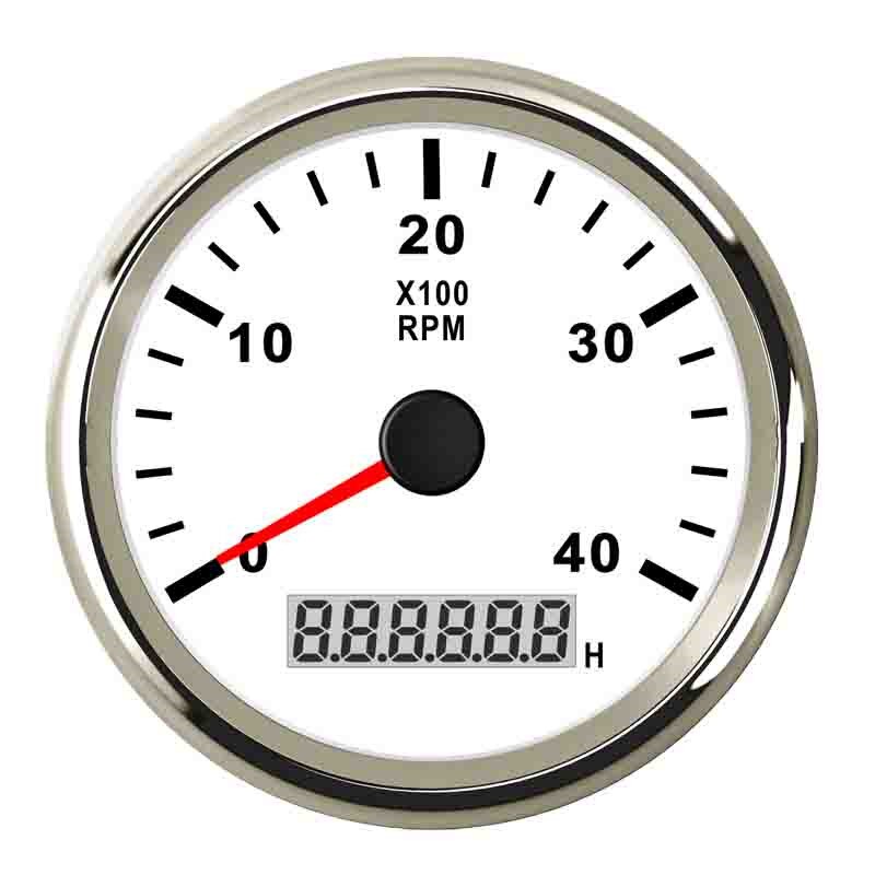 4000 RPM Tachometer Gauge With LCD Hour Meter for Boat Car Waterproof Tachometer Gauge 9~32V: White Silver