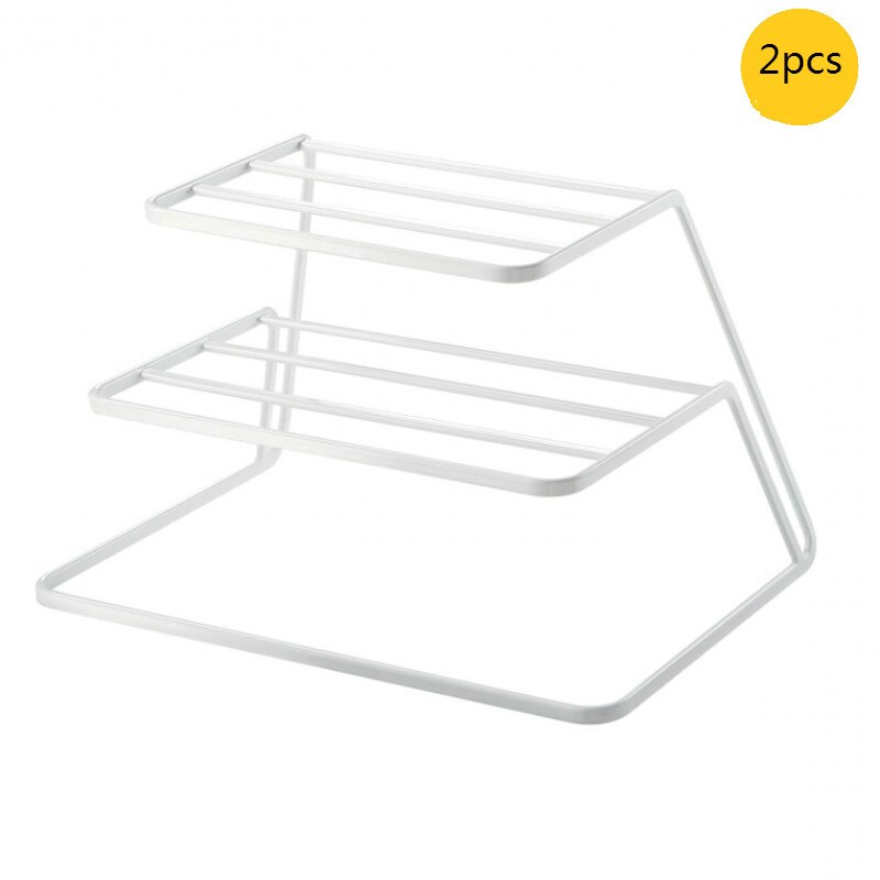 Kitchen iron three-tier dish rack cabinet layered shelf plate tableware storage organize drain: B-White 2pcs