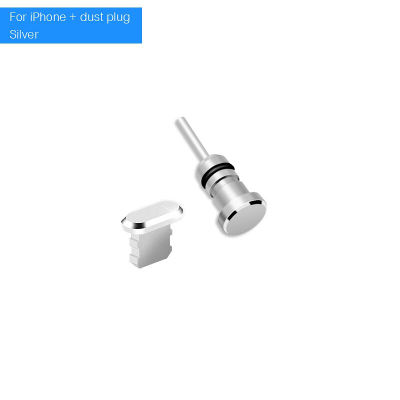 Puerto de carga de enchufe de polvo de Metal y enchufe de polvo de puerto de auriculares de 3,5mm para iphone android tipo C tapón para auricular Pin de tarjeta de recuperación: Silver for iphone