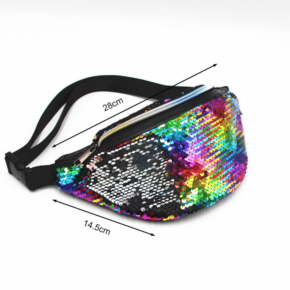 Sequins Fanny Waist Bag Women Colorful Shoulder Crossbody Bags Zipper PU Glitter Chest Belt Pack Outdoor Travel Pouch