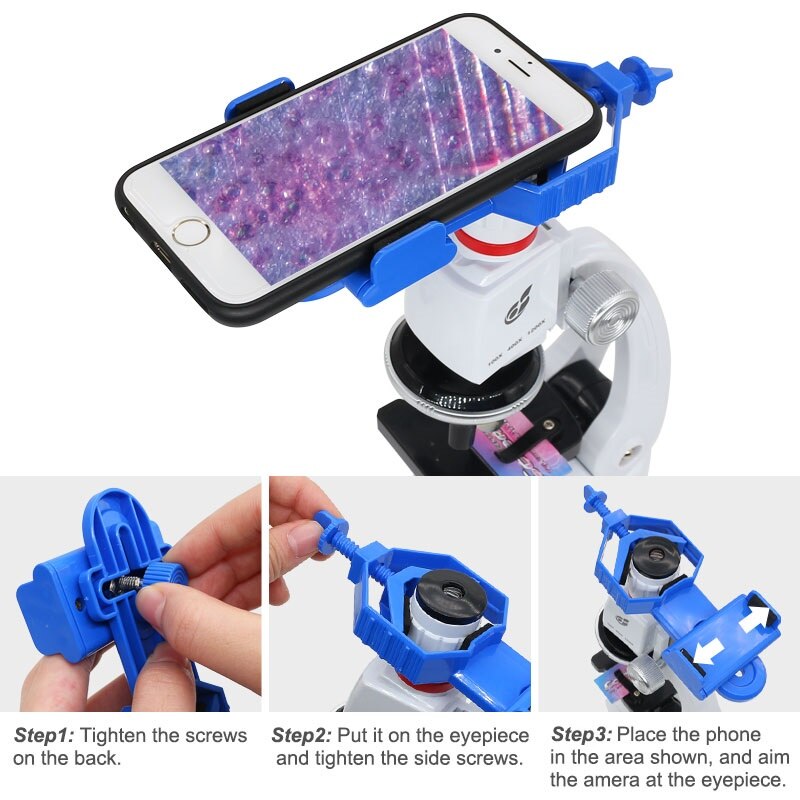 Children Toy Biological Microscope Set 1200X Illuminated Microscope Kit Home School Lab Educational With Cellphone Mount