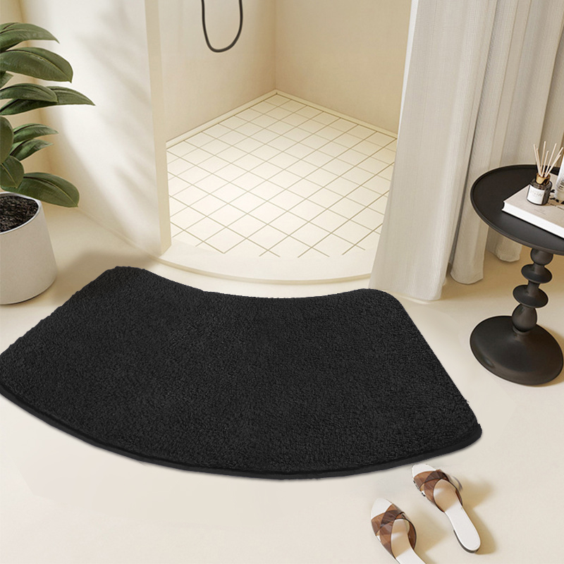 Alfombra absorbente para cuarto de ducha con arco peludo grueso de color sólido, alfombrilla para pies de piel suave, alfombrilla antideslizante para baño: Negro
