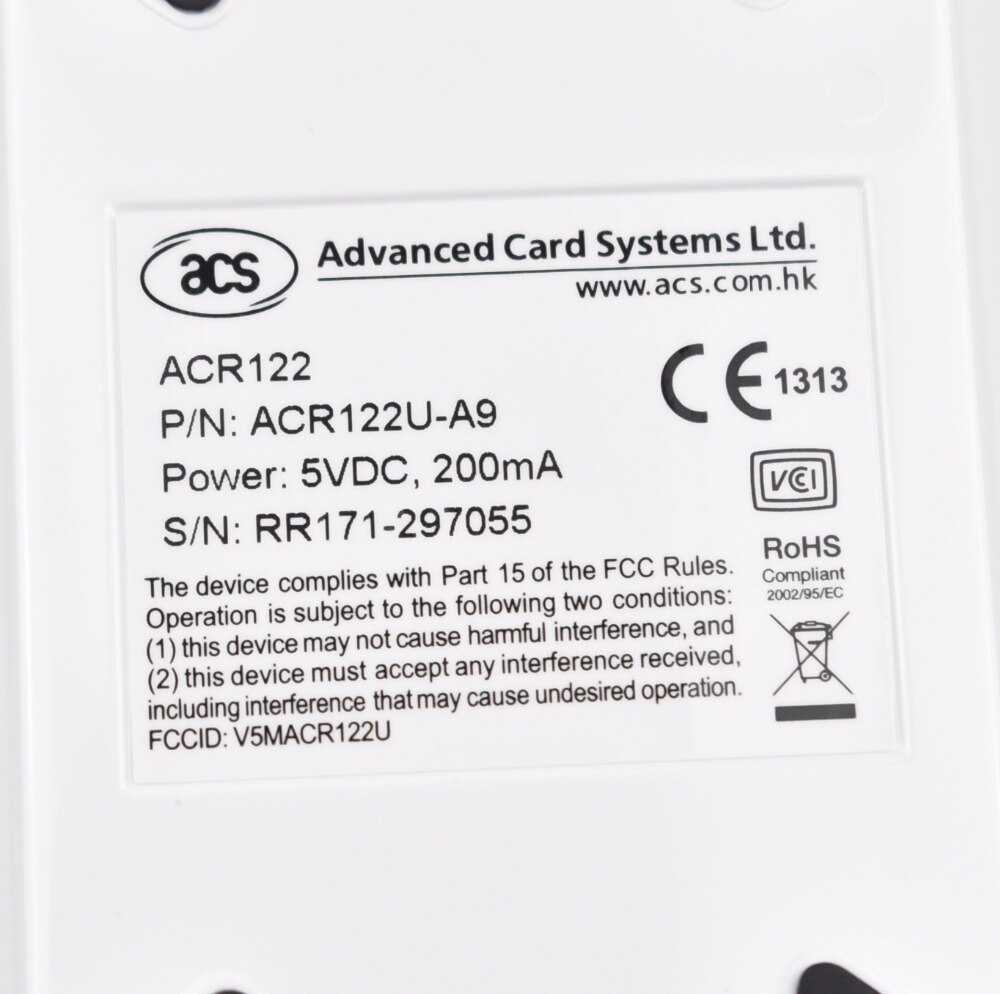 USB NFC-kaartlezerschrijver, Contactloze RFID-kaartlezer ACR122U ISO 14443A / B Software in Wit USB NFC-kaartlezerschrijver, Contactloze RFID-kaartlezer ACR122U ISO 14443A / B Software in Wit