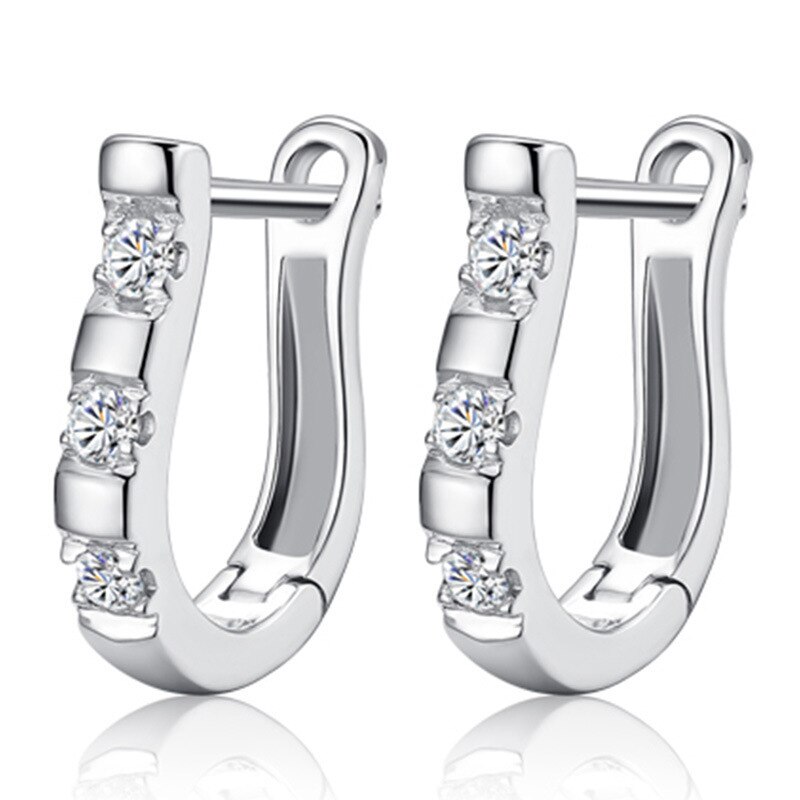 Genuine 925 Sterling Silver Pendientes Earrings Harp Zircon Studs HorseShoe Earrings For Women Wedding