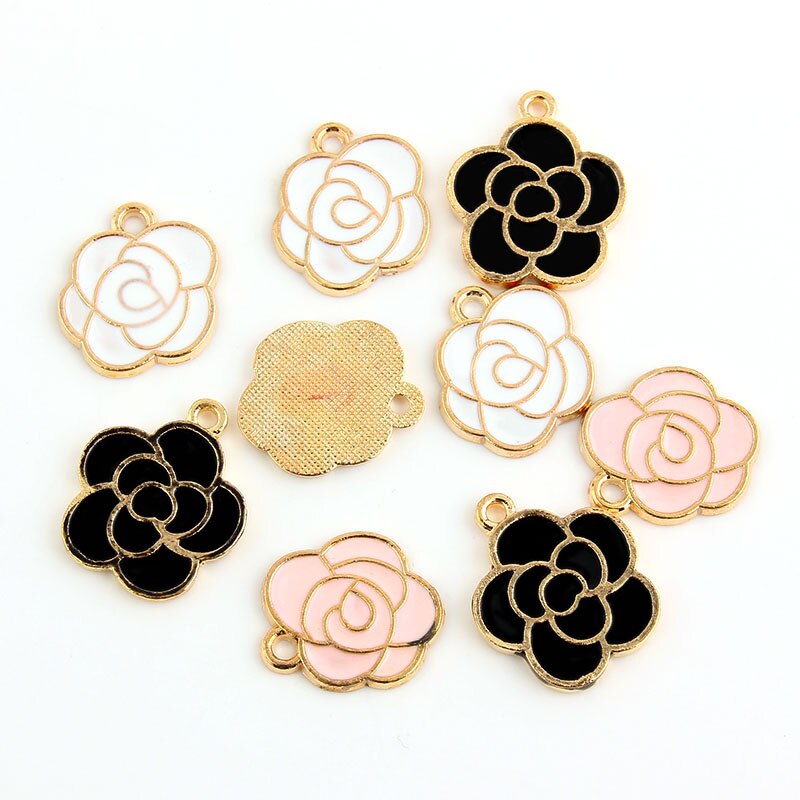 10 stücke Weiß Rosa Schwarz Emaille Rose Charm Anhänger Gold Farbe Legierung perlen Schmuck Finden