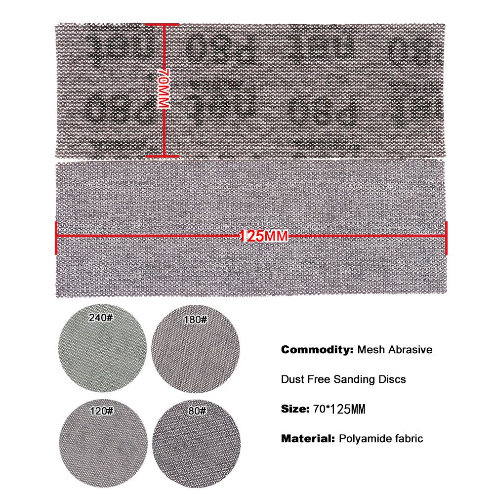 Discos de lijado de malla antipolvo para coche, lija abrasiva de bucle de gancho seco de 125x70mm, grano 80-320 para pulido de vidrio y madera